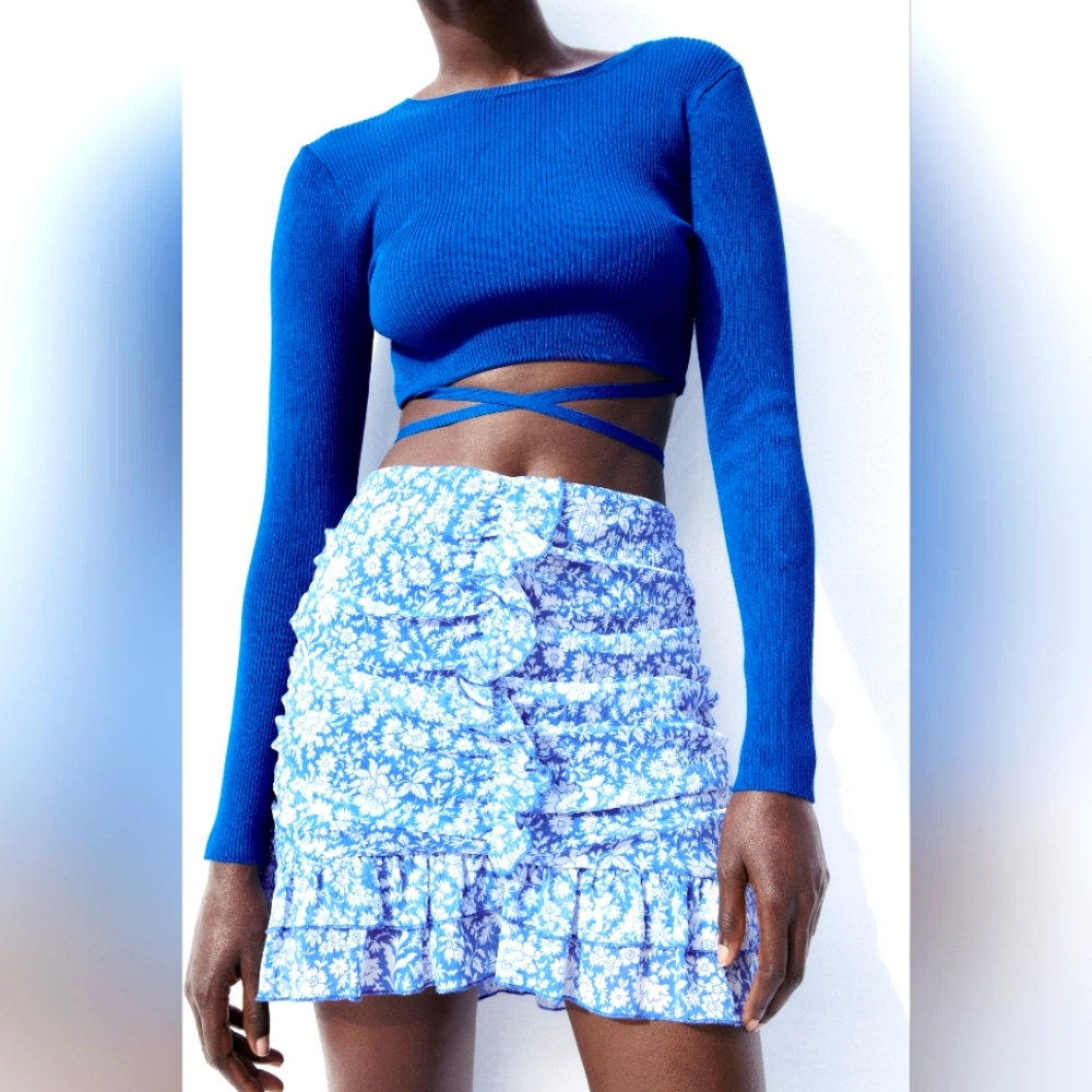 DRAPED FLORAL PRINT SKIRT